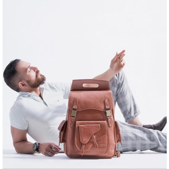 brown leather jacket man with backpack Laptop for Work for Men – The Real Leather Co COLOR:APRICOT A versatile leather backpack Buy American Tourister Unisex ADJUSTABLE AND PADDED BACKSTRAPS